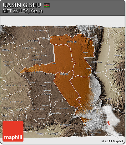 Physical 3D Map of UASIN GISHU, semi-desaturated