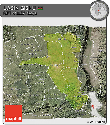 Satellite 3D Map of UASIN GISHU, semi-desaturated