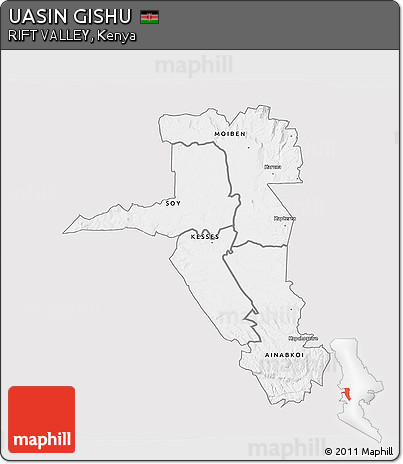 Silver Style 3D Map of UASIN GISHU, single color outside