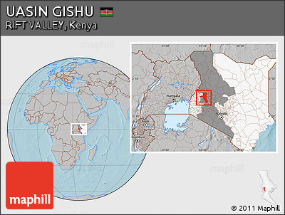 Gray Location Map of UASIN GISHU, highlighted country, highlighted parent region, hill shading