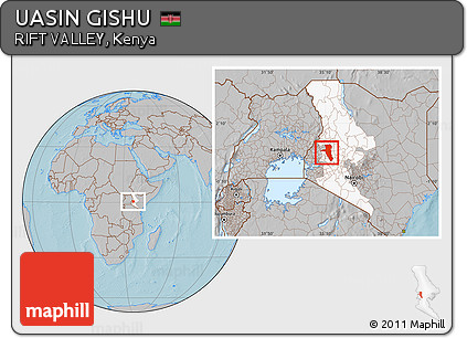 Gray Location Map of UASIN GISHU, highlighted parent region, hill shading