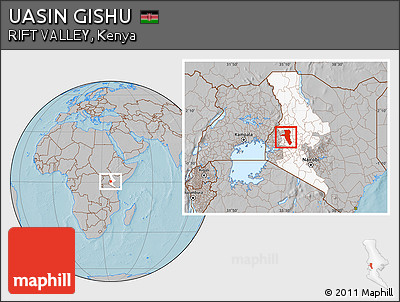 Gray Location Map of UASIN GISHU, highlighted parent region, hill shading