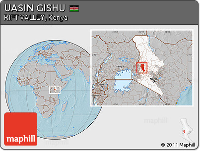 Gray Location Map of UASIN GISHU, highlighted parent region, hill shading