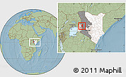 Savanna Style Location Map of UASIN GISHU, highlighted country, highlighted parent region, within the entire country, hill shading