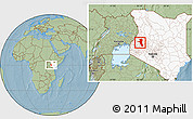 Savanna Style Location Map of UASIN GISHU, highlighted country, hill shading