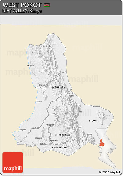 Classic Style 3D Map of WEST POKOT, single color outside