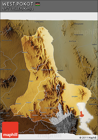 Physical 3D Map of WEST POKOT, darken