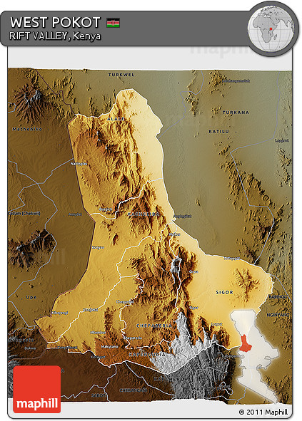 Physical 3D Map of WEST POKOT, darken