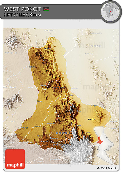 Physical 3D Map of WEST POKOT, lighten