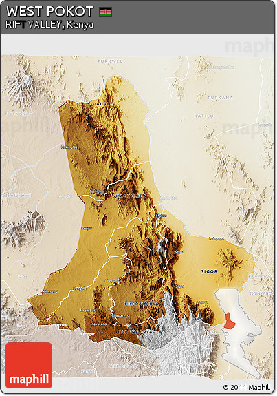 Physical 3D Map of WEST POKOT, lighten