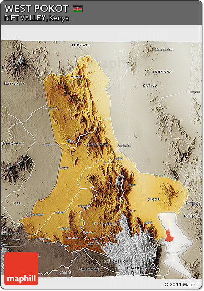 Physical 3D Map of WEST POKOT, semi-desaturated