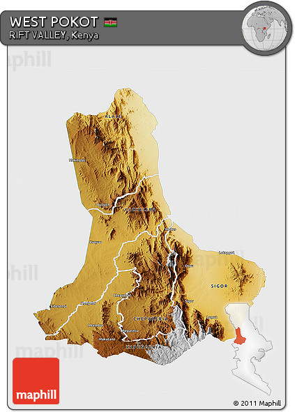 Physical 3D Map of WEST POKOT, single color outside