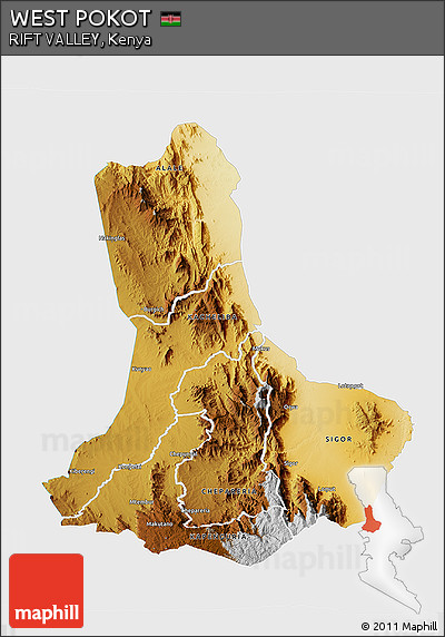Physical 3D Map of WEST POKOT, single color outside