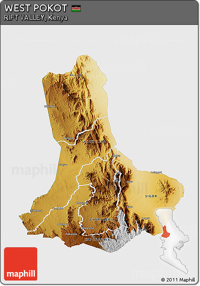 Physical 3D Map of WEST POKOT, single color outside