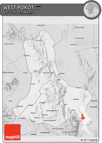 Silver Style 3D Map of WEST POKOT