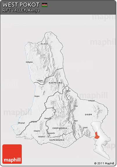 Silver Style 3D Map of WEST POKOT, single color outside