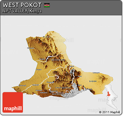 Physical Panoramic Map of WEST POKOT, single color outside