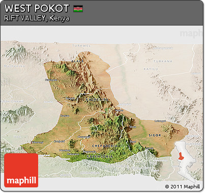 Satellite Panoramic Map of WEST POKOT, lighten