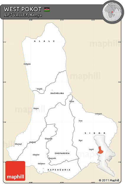 Classic Style Simple Map of WEST POKOT, single color outside