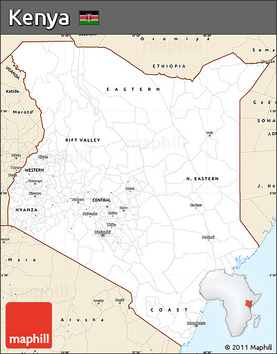 Classic Style Simple Map of Kenya