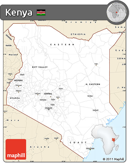 Classic Style Simple Map of Kenya