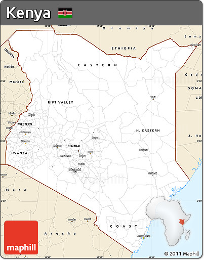 Classic Style Simple Map of Kenya