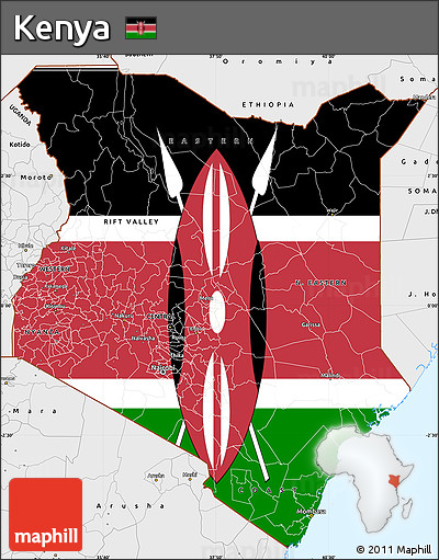 Flag Simple Map of Kenya, single color outside, borders and labels