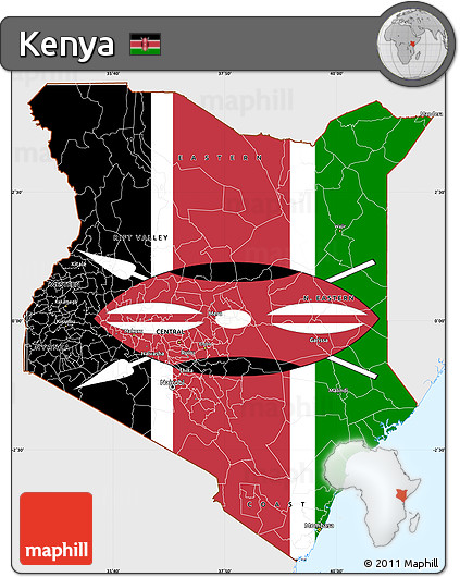 Flag Simple Map of Kenya, single color outside, flag rotated
