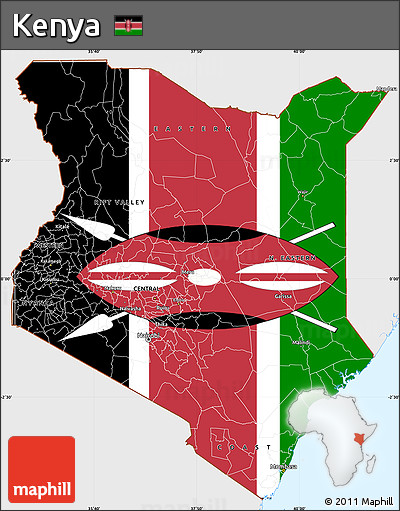 Flag Simple Map of Kenya, single color outside, flag rotated