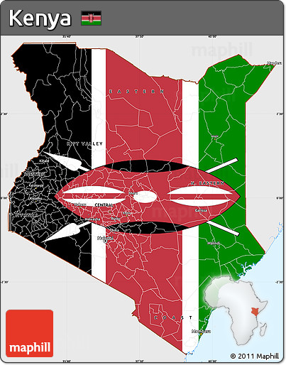 Flag Simple Map of Kenya, single color outside, flag rotated