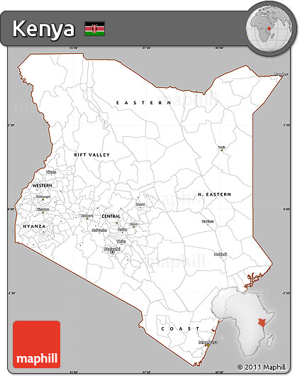 Gray Simple Map of Kenya, cropped outside