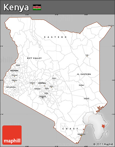 Gray Simple Map of Kenya, cropped outside