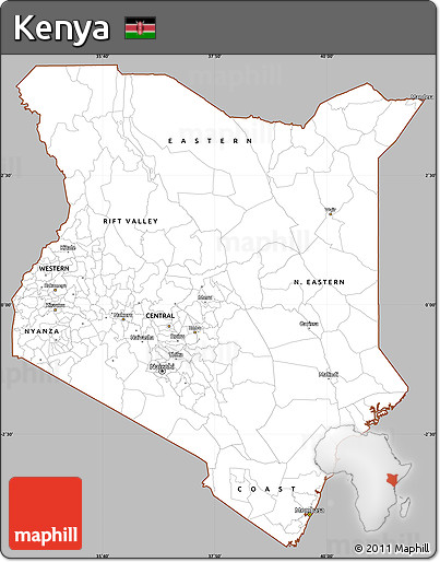 Gray Simple Map of Kenya, cropped outside