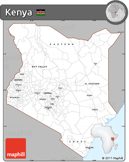 Gray Simple Map of Kenya, single color outside