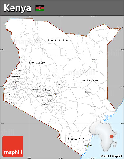 Gray Simple Map of Kenya, single color outside