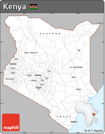 Gray Simple Map of Kenya, single color outside