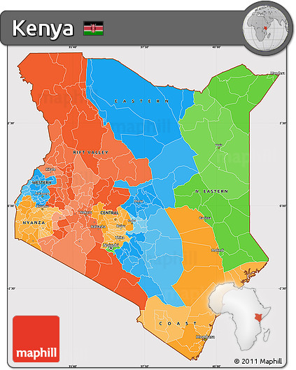 Political Simple Map of Kenya, cropped outside
