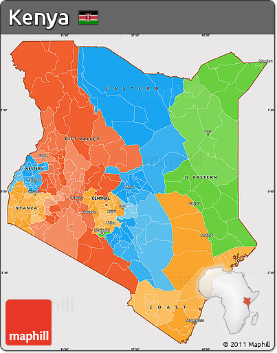 Political Simple Map of Kenya, cropped outside