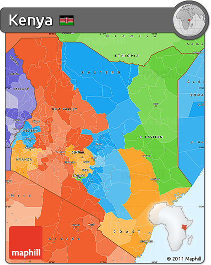 Political Simple Map of Kenya, political shades outside