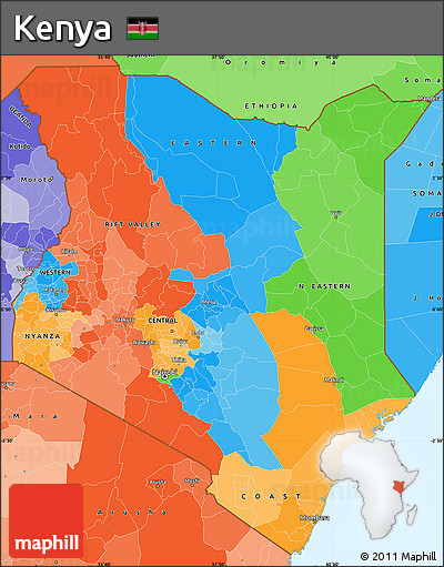 Political Simple Map of Kenya, political shades outside