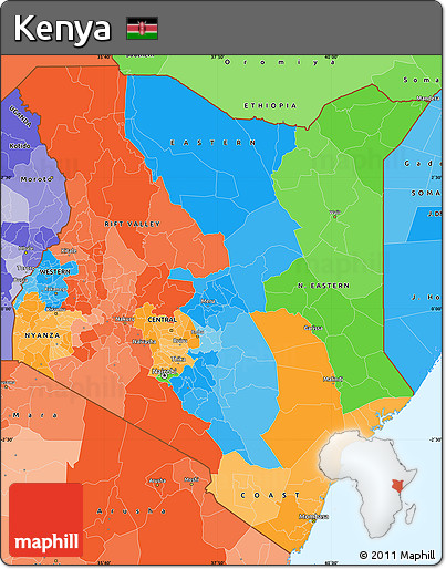 Political Simple Map of Kenya, political shades outside