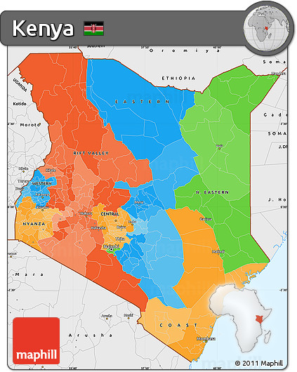 Political Simple Map of Kenya, single color outside, borders and labels