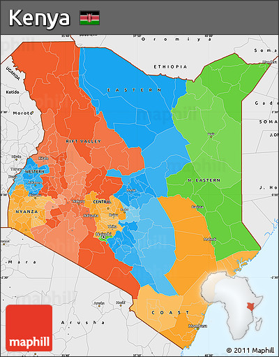 Political Simple Map of Kenya, single color outside, borders and labels
