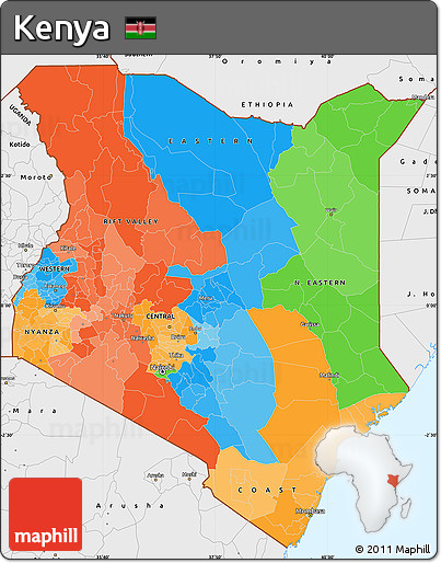 Political Simple Map of Kenya, single color outside, borders and labels