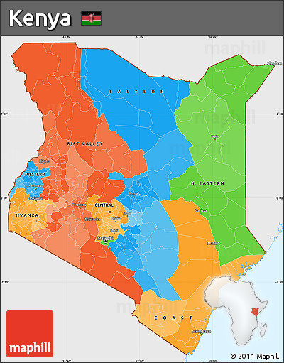 Political Simple Map of Kenya, single color outside