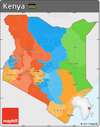 Political Simple Map of Kenya, single color outside