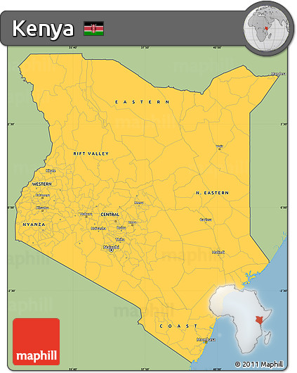 Savanna Style Simple Map of Kenya, single color outside
