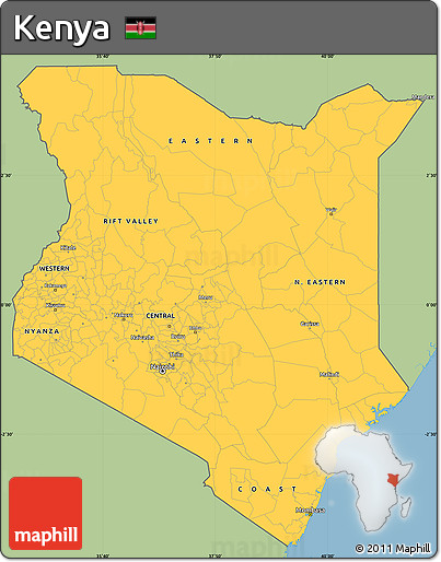 Savanna Style Simple Map of Kenya, single color outside