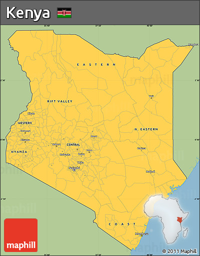 Savanna Style Simple Map of Kenya, single color outside