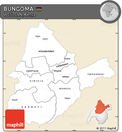 Classic Style Simple Map of BUNGOMA, single color outside